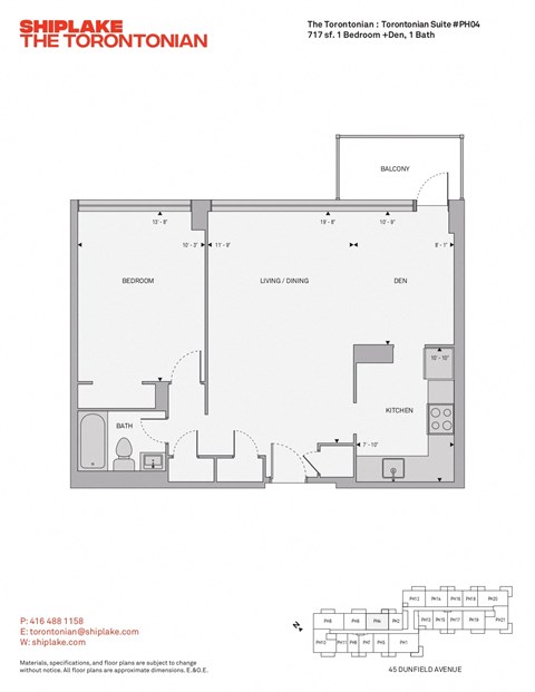 Floor plan for 1 bed, 1 bath, 717 sqft